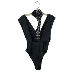 Haoyihui Women's Open Front Black Choker  One Piece